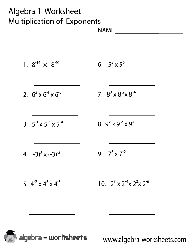 Multiplication Exponents Algebra 1 Worksheet Printable - Optimized for Printing