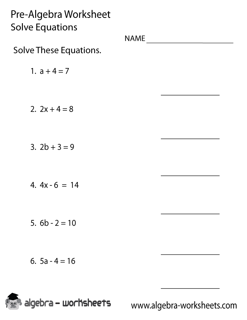 Solve Equations Pre-Algebra Worksheet Printable - Optimized for Printing