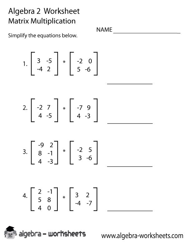 Matrix Multiplication Algebra 2 Worksheet