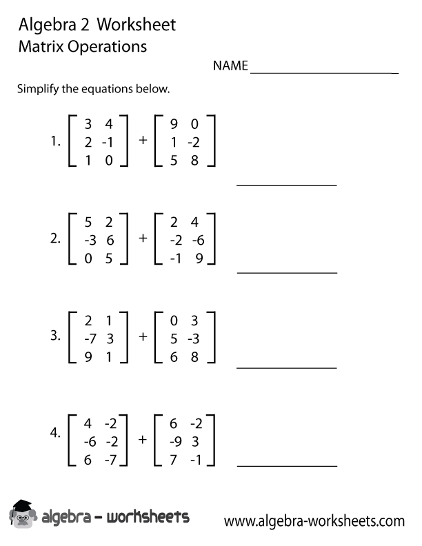 Matrix Operations Algebra 2 Worksheet