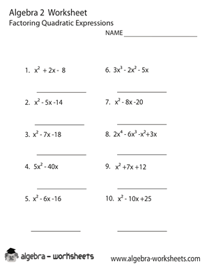 Quadratic Expressions Algebra 2 Worksheet