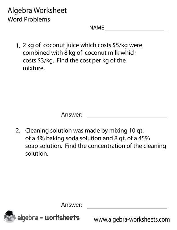 Algebra 1 Word Problems Worksheet Printable