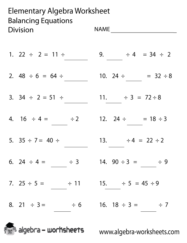 Division Elementary Algebra Worksheet