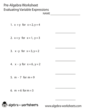 Equations Pre-Algebra Worksheet