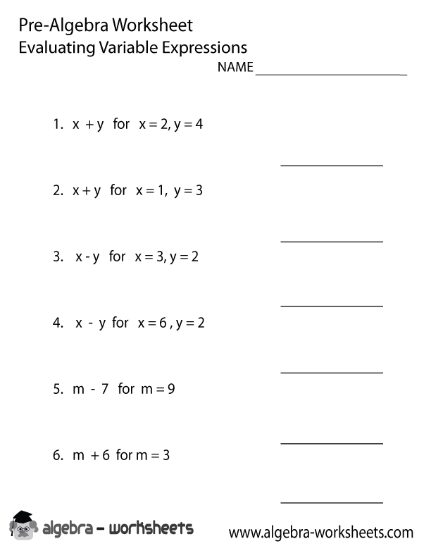 Equations Pre-Algebra Worksheet
