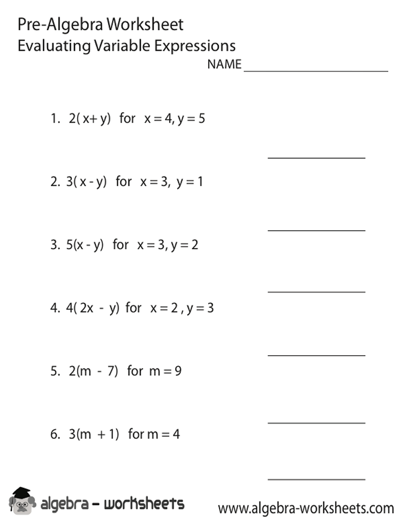 algebra worksheet Pertaining To Variables And Expressions Worksheet Answers
