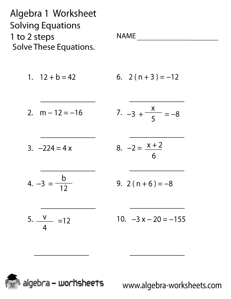 Solving Equations Algebra 1 Worksheet Printable - Optimized for Printing