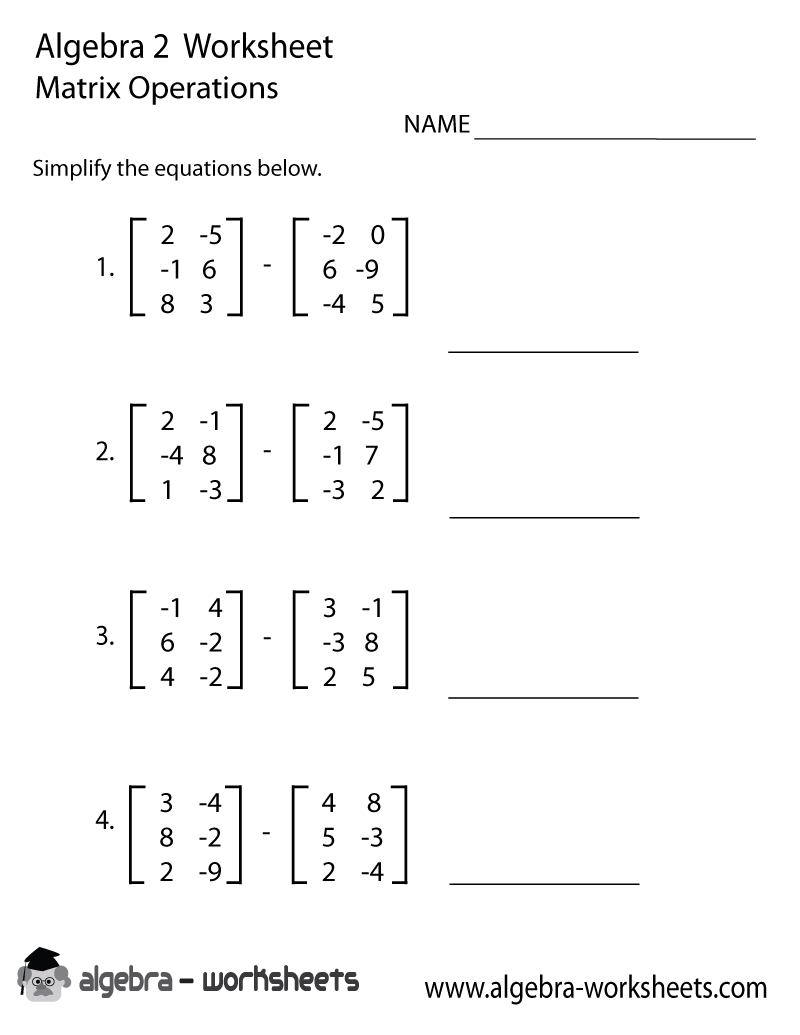 Matrix Algebra 2 Worksheet Printable - Optimized for Printing