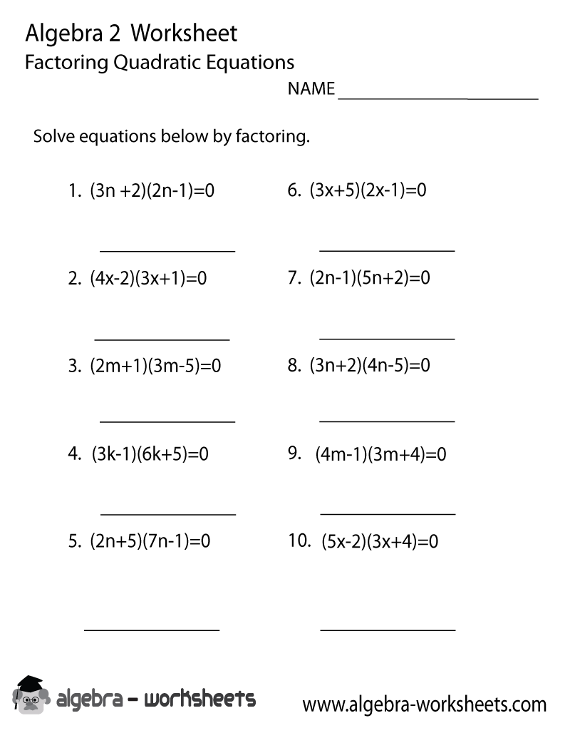Quadratic Factoring Algebra 2 Worksheet Printable - Optimized for Printing