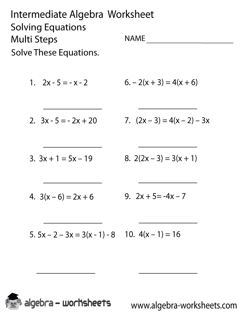 Factoring Equations Intermediate Algebra Worksheet Printable - Optimized for Printing