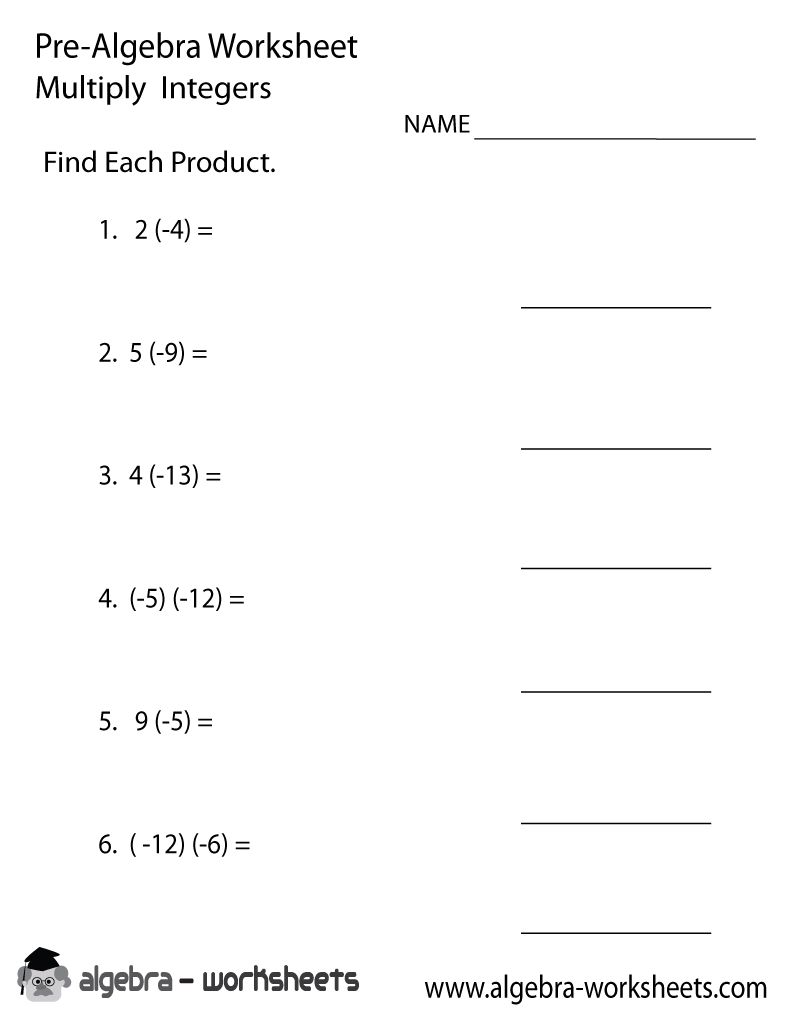 Integers Pre-Algebra Worksheet Printable - Optimized for Printing