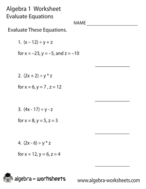 Algebra 1 Evaluate Equations Worksheet