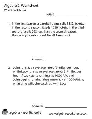 Algebra 2 Word Problems Worksheet