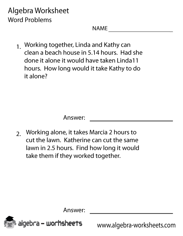 Solve Algebra Word Problems Worksheet