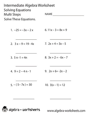 Solve Equations Intermediate Algebra Worksheet