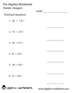 Division Pre-Algebra Worksheet