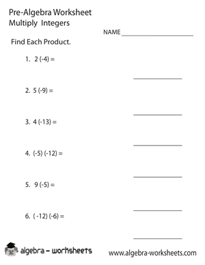 Integers Pre-Algebra Worksheet
