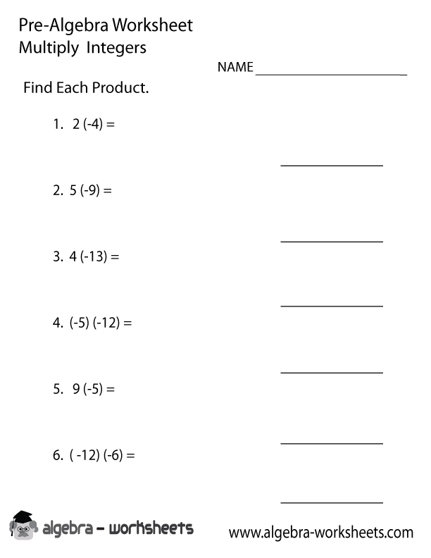 Integers Pre-Algebra Worksheet