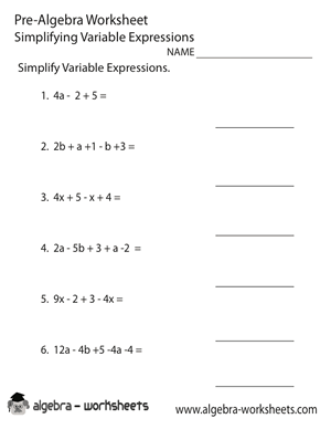 Variable Expressions Pre-Algebra Worksheet